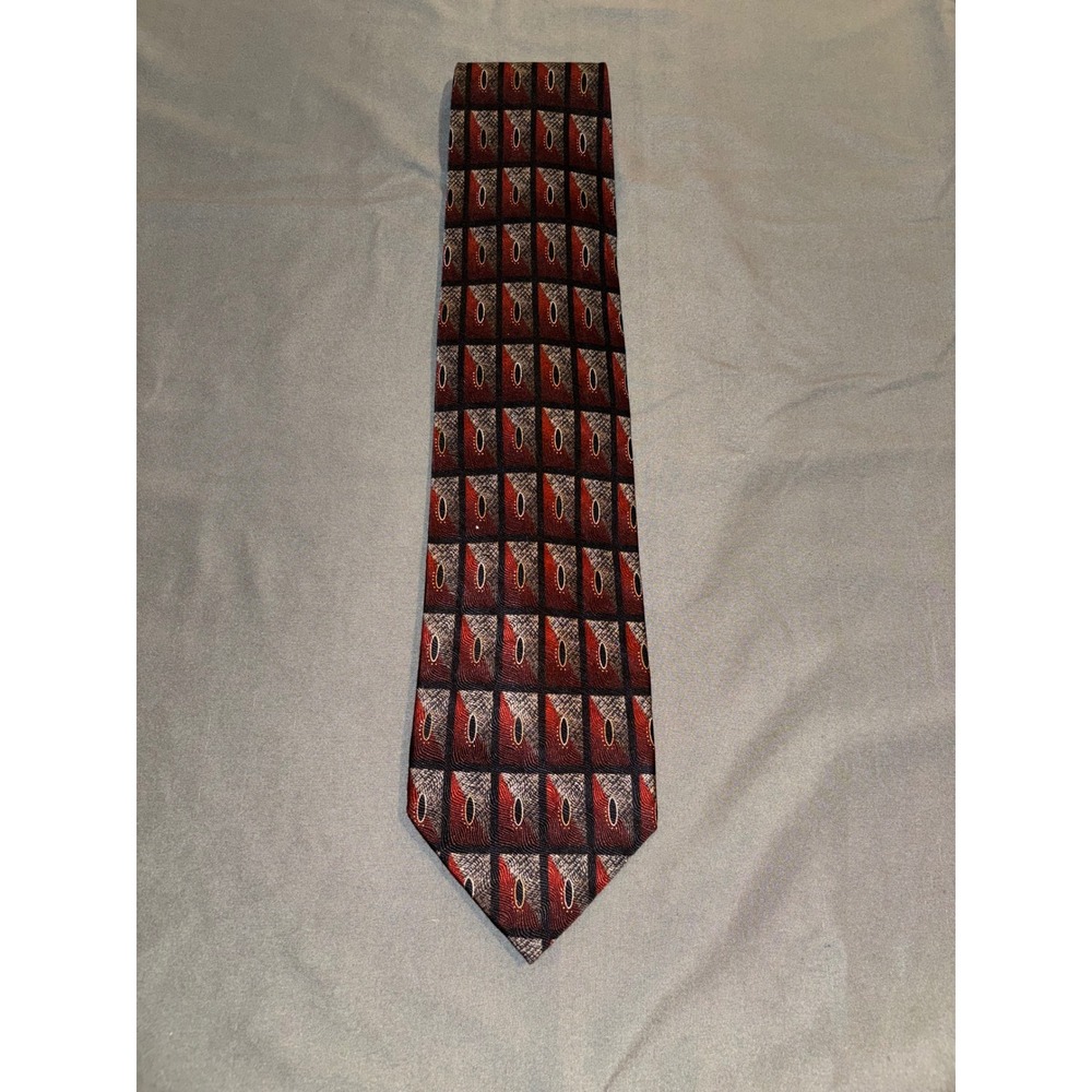 DiMaggio Mens Pure Silk Tie Burgundy Red Geometric Hand Made Necktie RN 86823